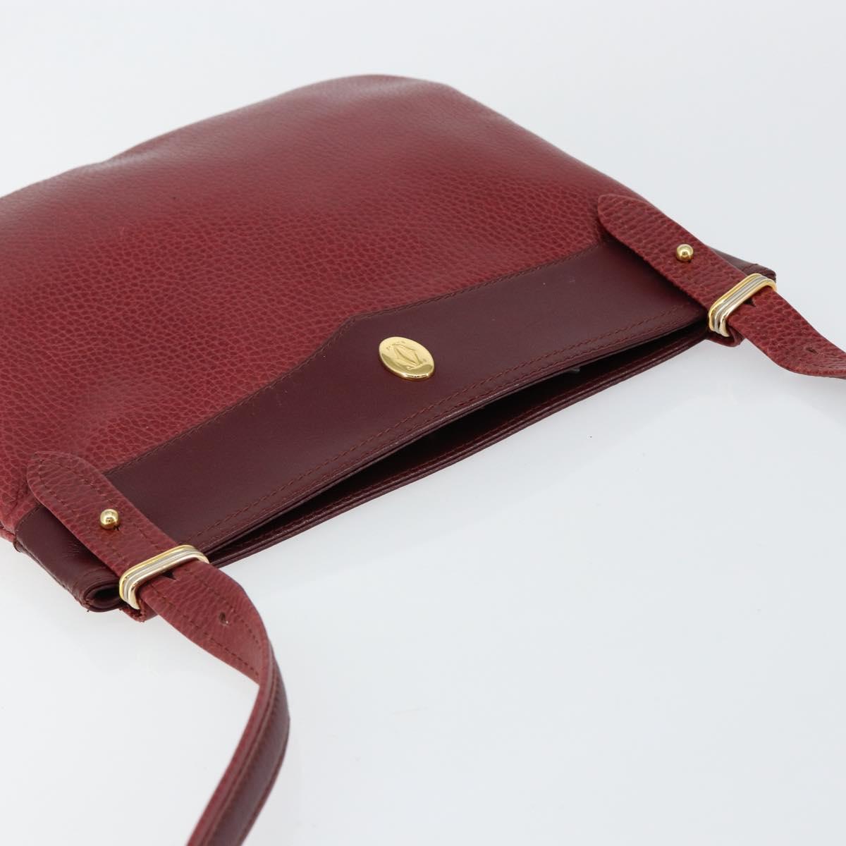 CARTIER Must Line Shoulder Bag Leather Bordeaux Gold Auth BA7016