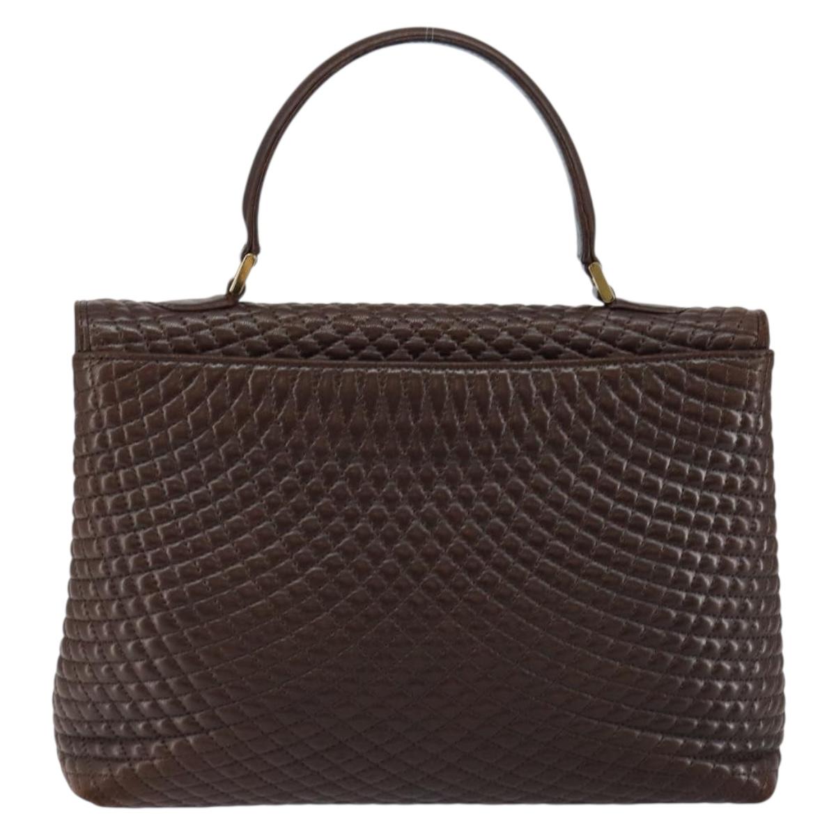 BALLY Hand Bag Leather Brown Gold Auth BA7019