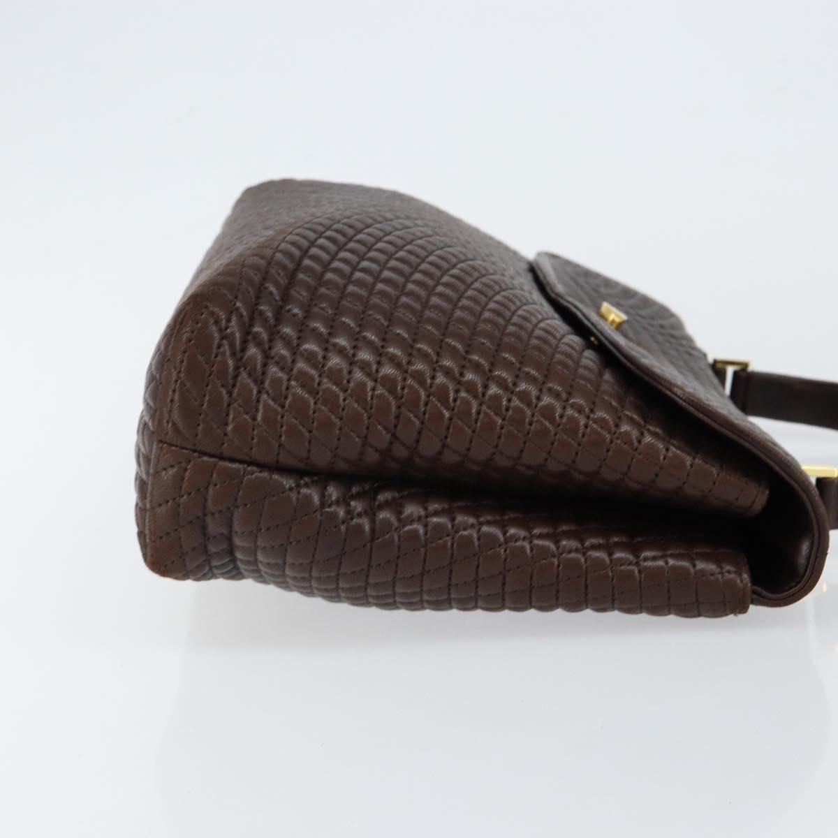 BALLY Hand Bag Leather Brown Gold Auth BA7019