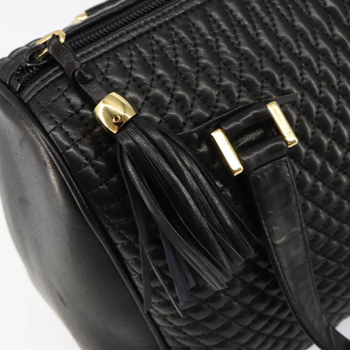 BALLY Hand Bag Leather Black Gold Auth BA7020