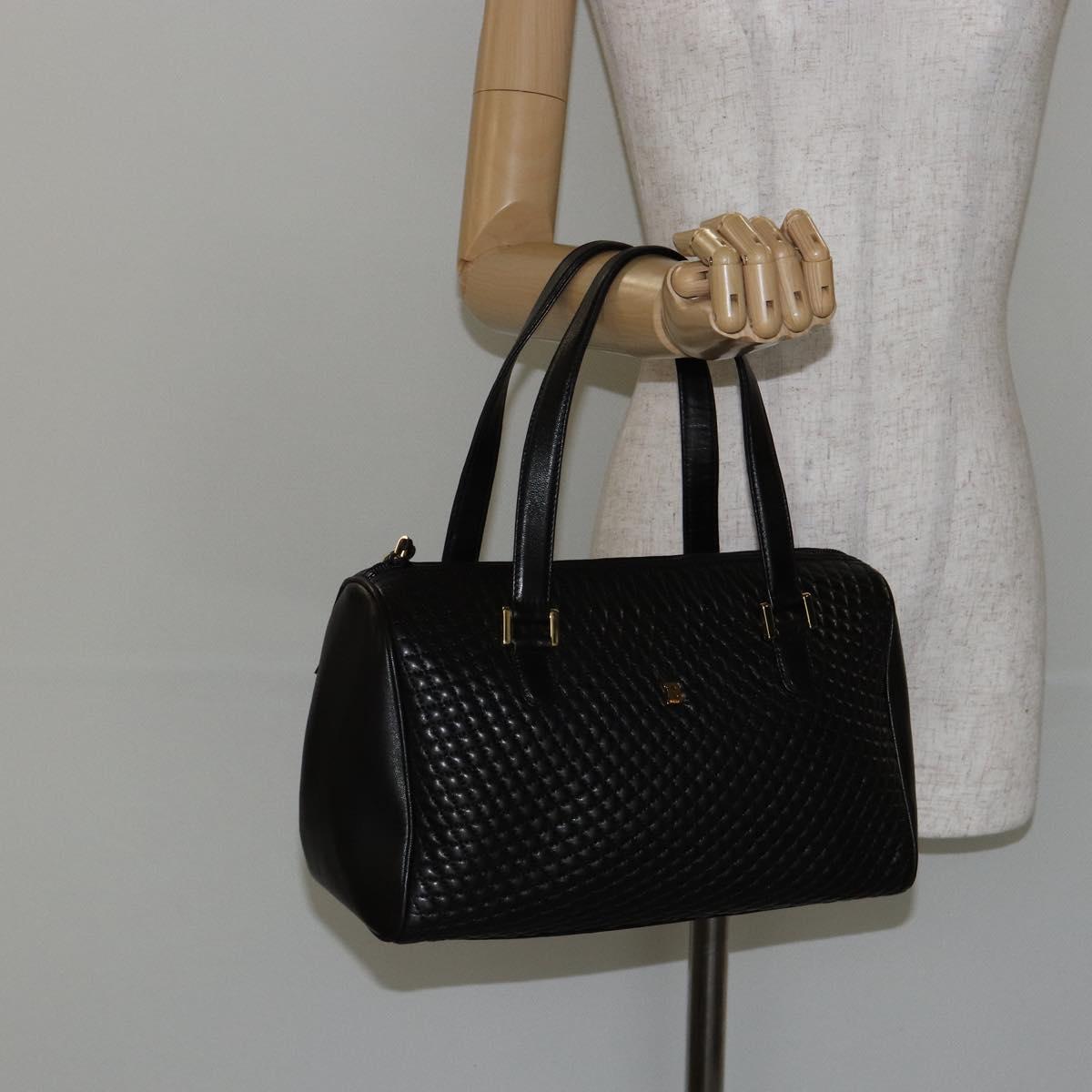 BALLY Hand Bag Leather Black Gold Auth BA7020