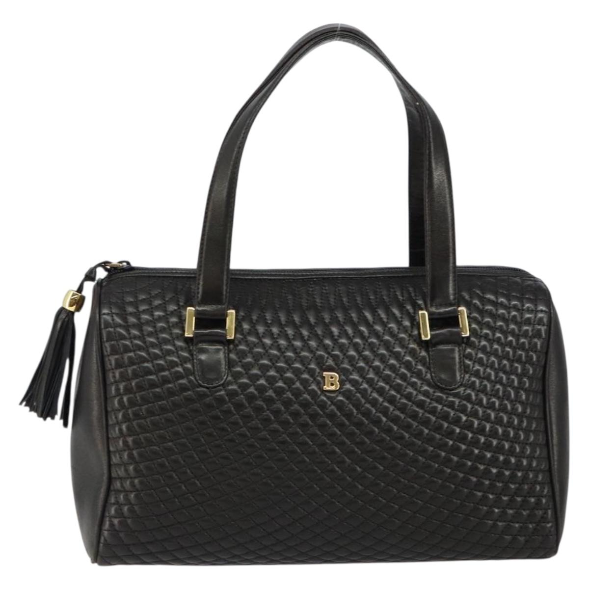 BALLY Hand Bag Leather Black Gold Auth BA7020