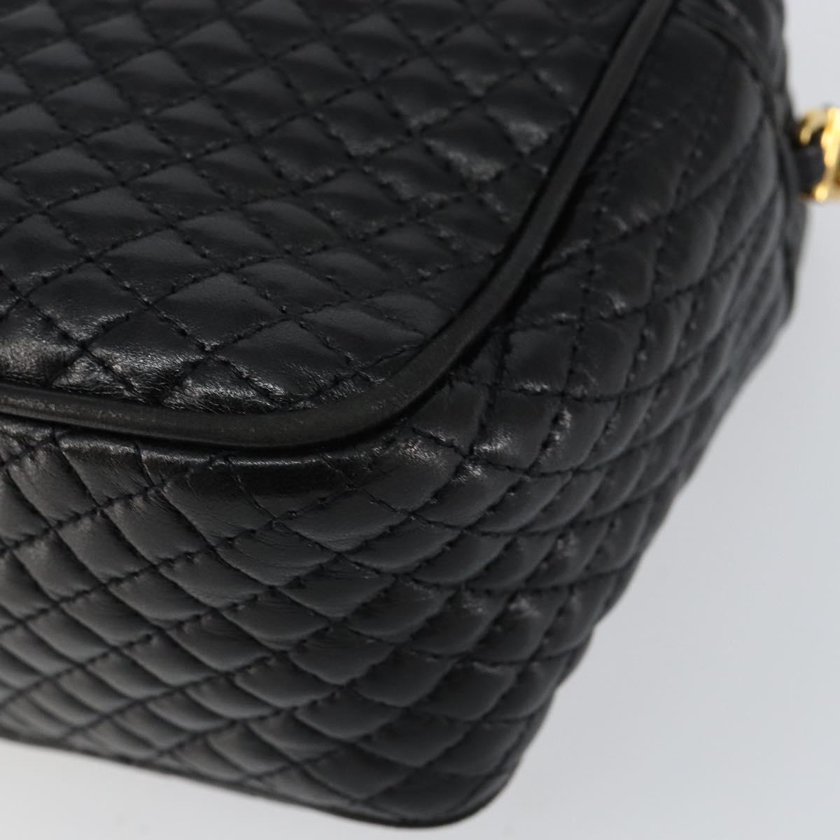 BALLY Chain Shoulder Bag Leather Black Gold Auth BA7021