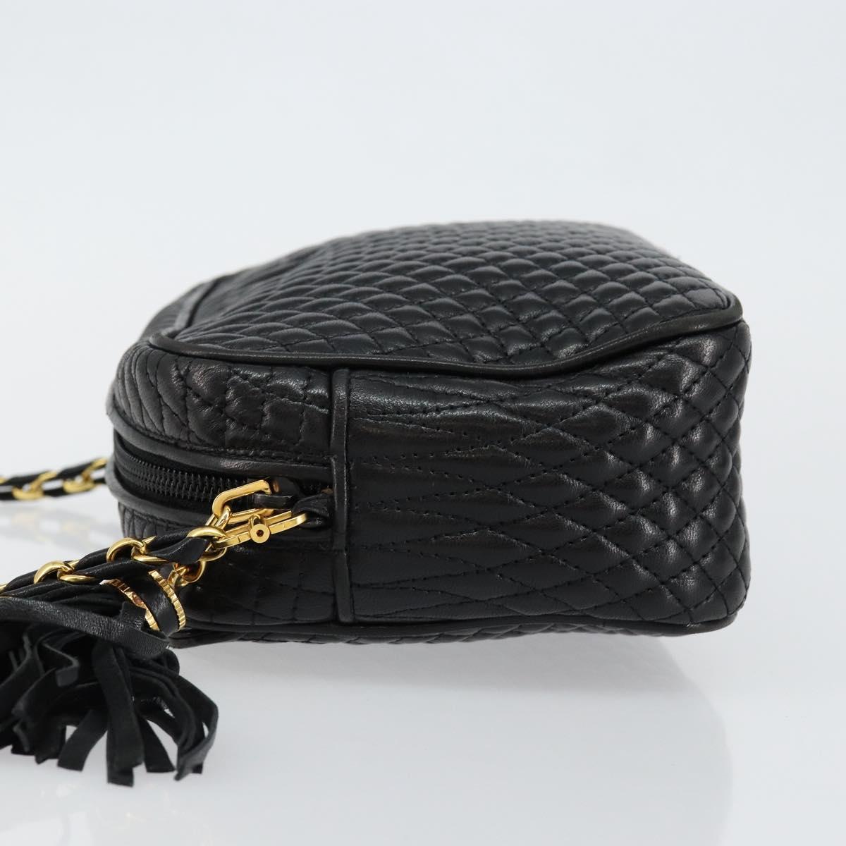 BALLY Chain Shoulder Bag Leather Black Gold Auth BA7021