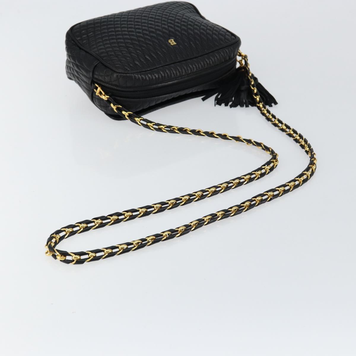BALLY Chain Shoulder Bag Leather Black Gold Auth BA7021