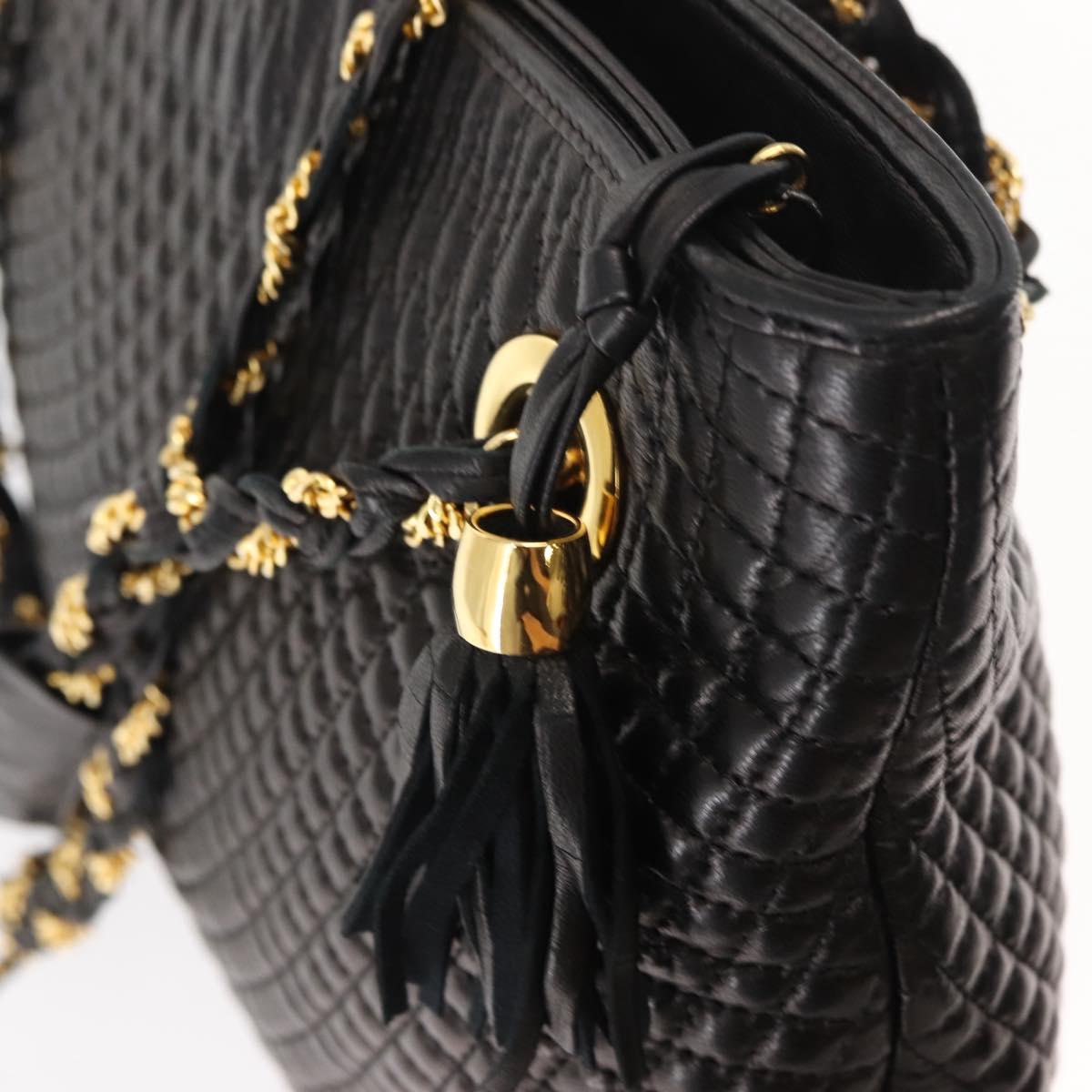 BALLY Chain Tote Bag Leather Black Gold Auth BA7022
