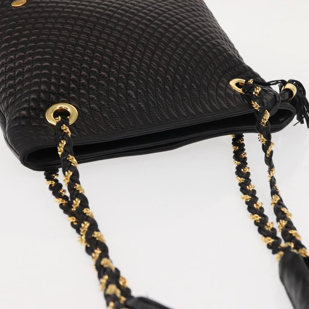BALLY Chain Tote Bag Leather Black Gold Auth BA7022