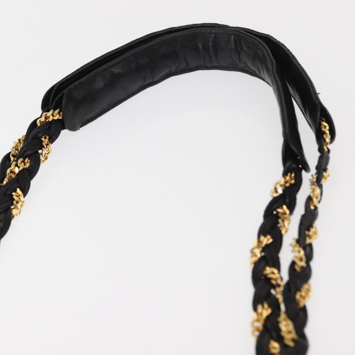 BALLY Chain Tote Bag Leather Black Gold Auth BA7022