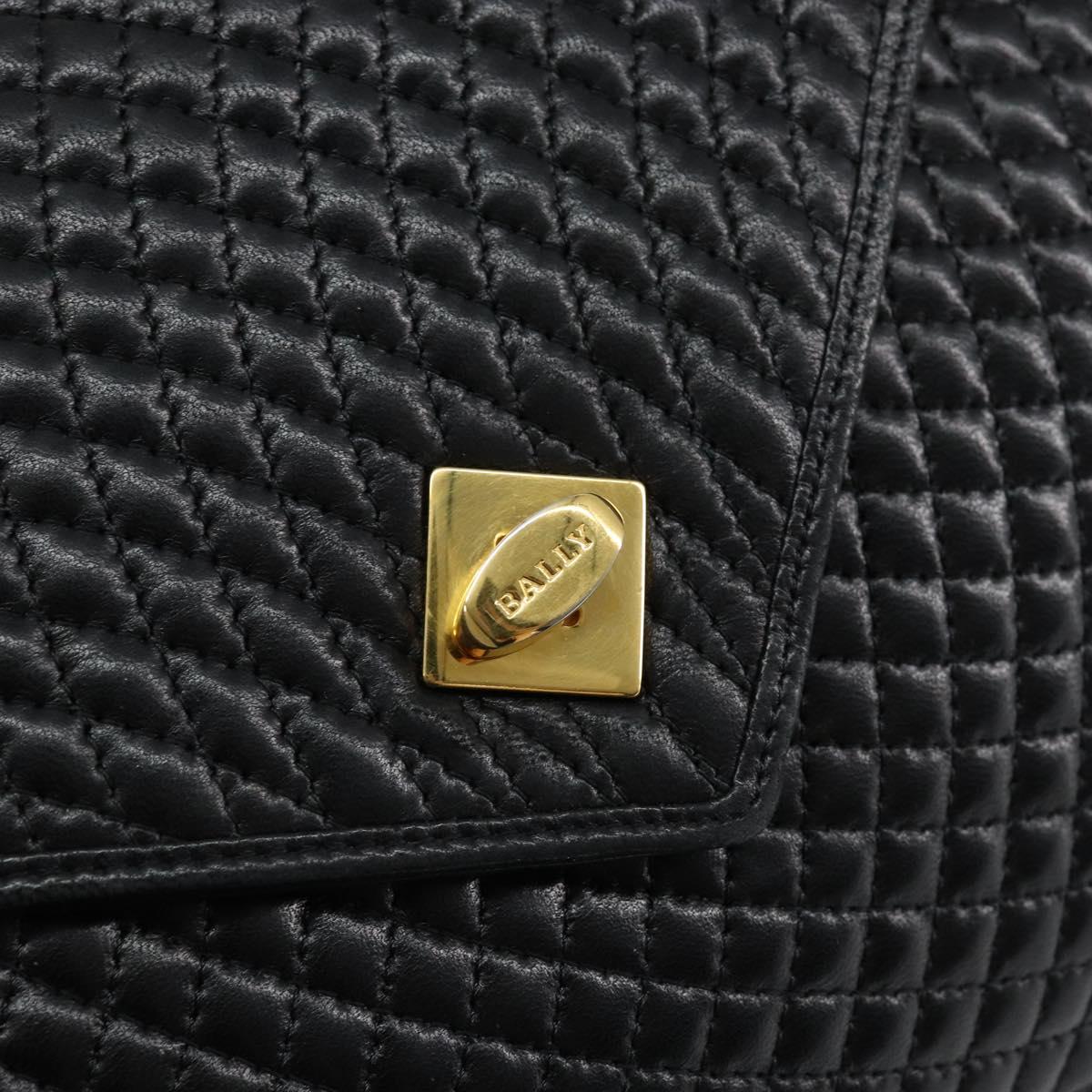 BALLY Hand Bag Leather Black Gold Auth BA7023