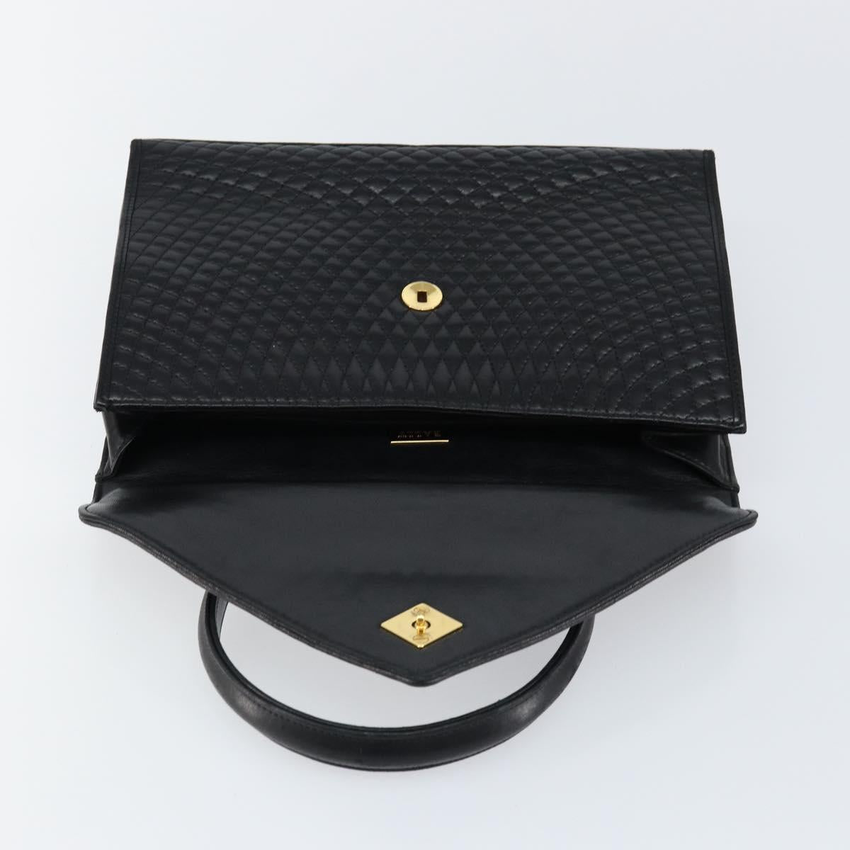 BALLY Hand Bag Leather Black Gold Auth BA7023