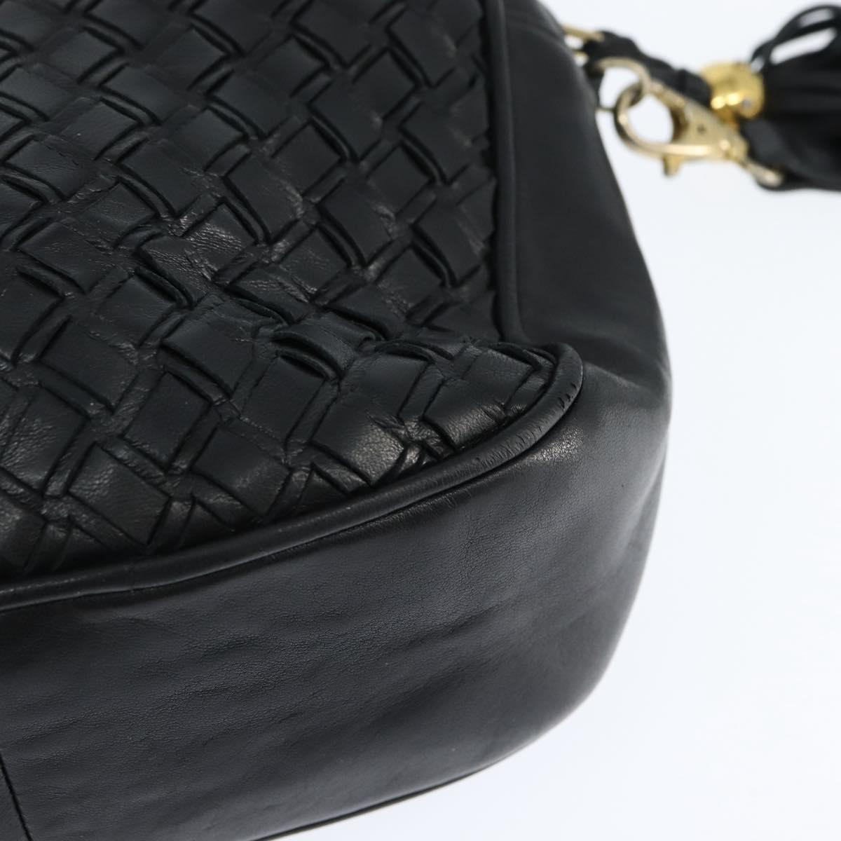 BALLY Hand Bag Leather 2way Black Gold Auth BA7024