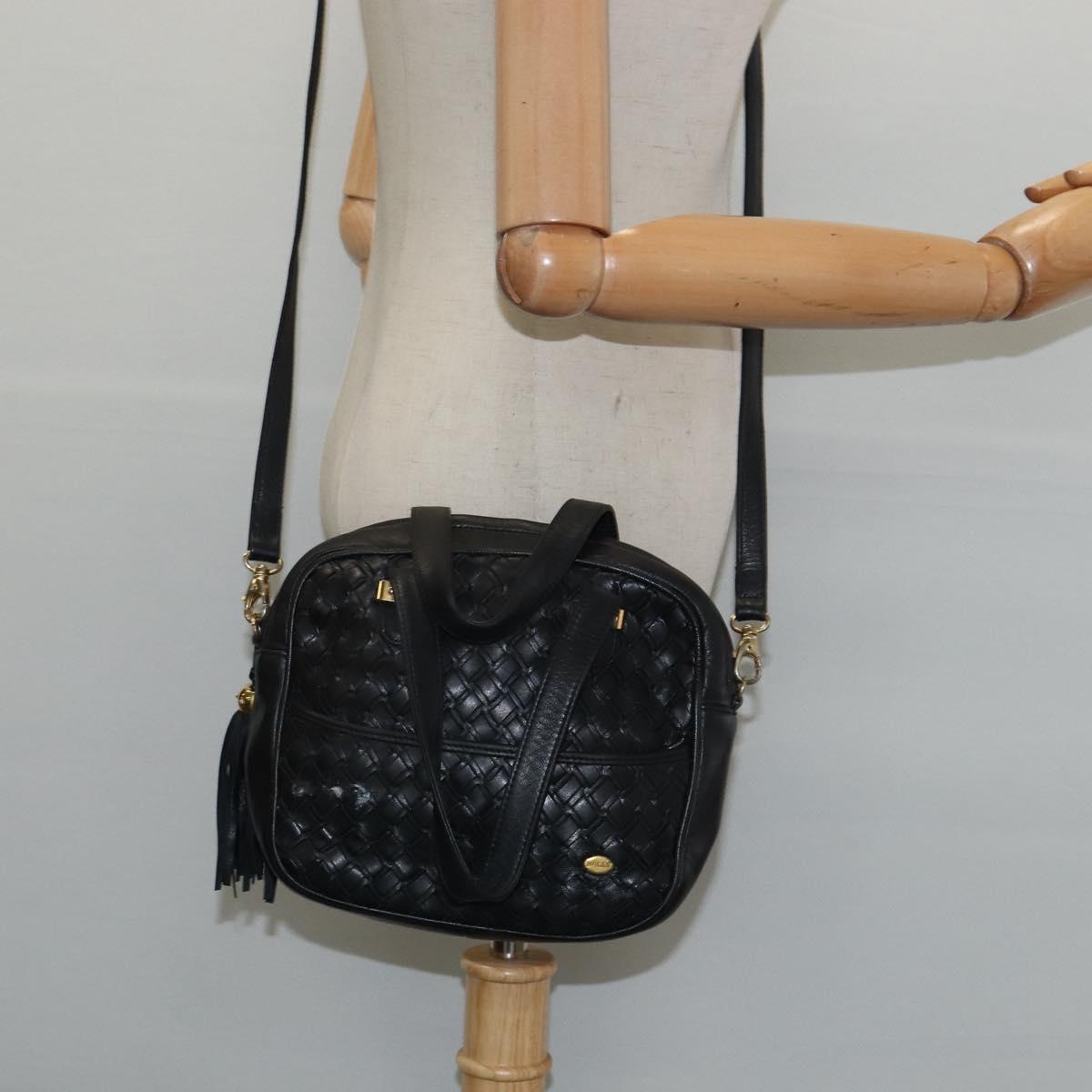 BALLY Hand Bag Leather 2way Black Gold Auth BA7024