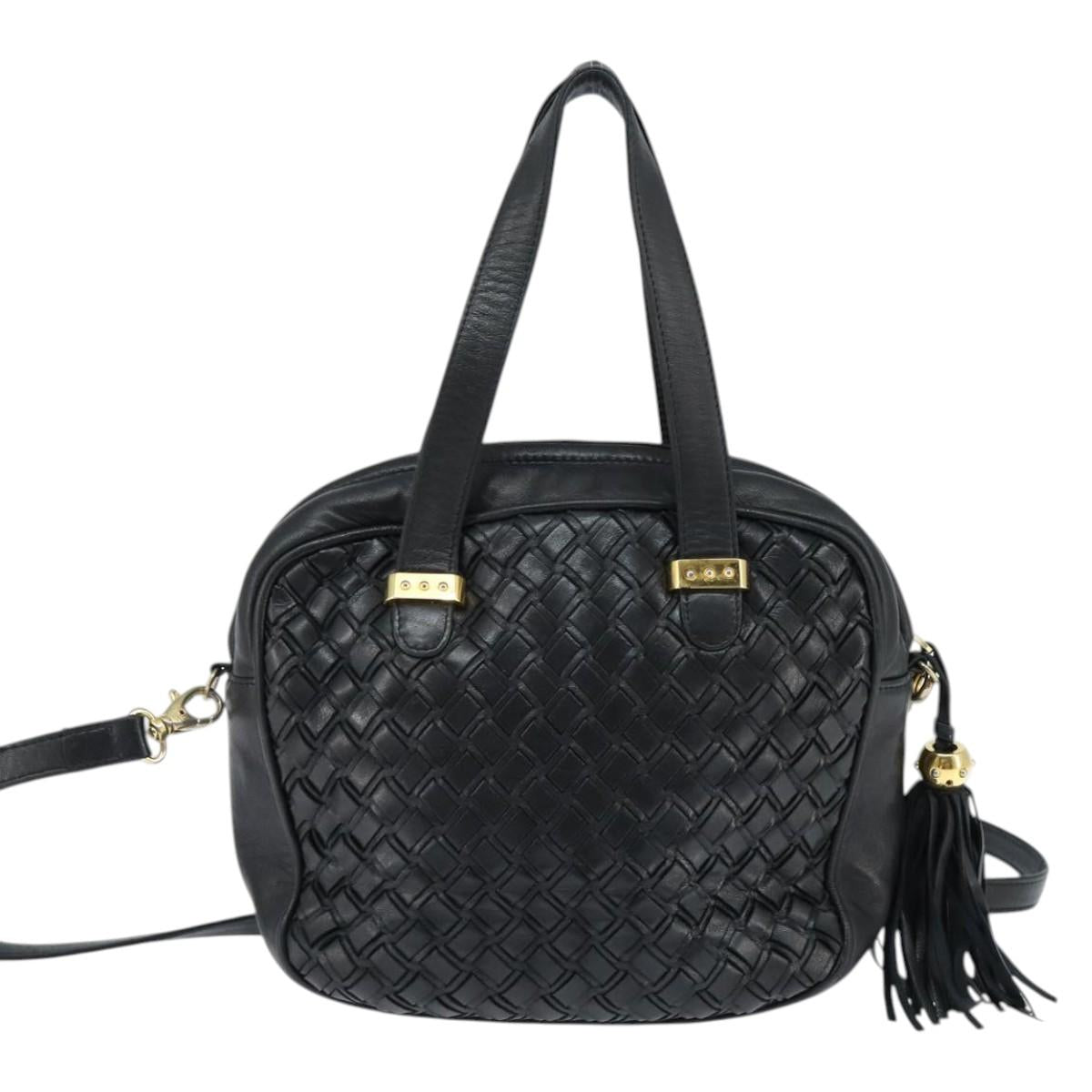 BALLY Hand Bag Leather 2way Black Gold Auth BA7024