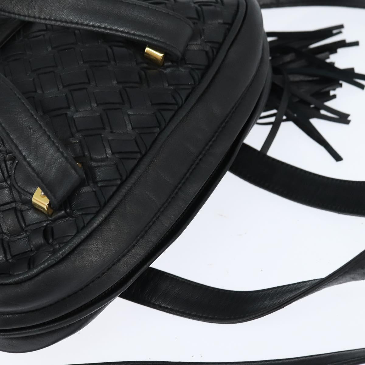 BALLY Hand Bag Leather 2way Black Gold Auth BA7024