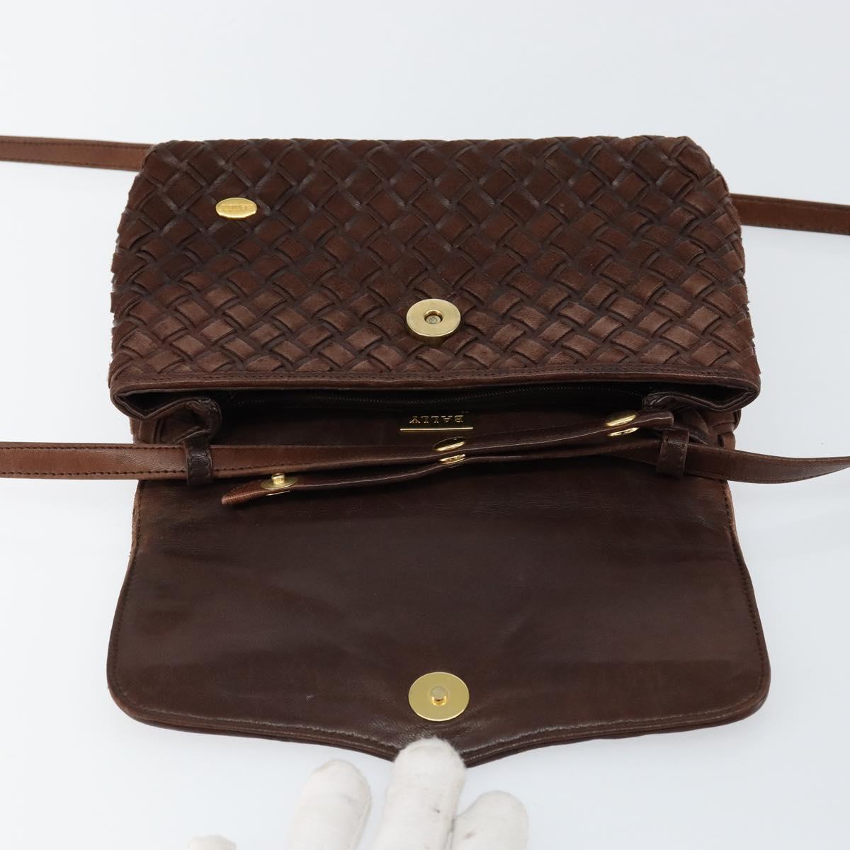 BALLY Shoulder Bag Leather Brown Gold Auth BA7025