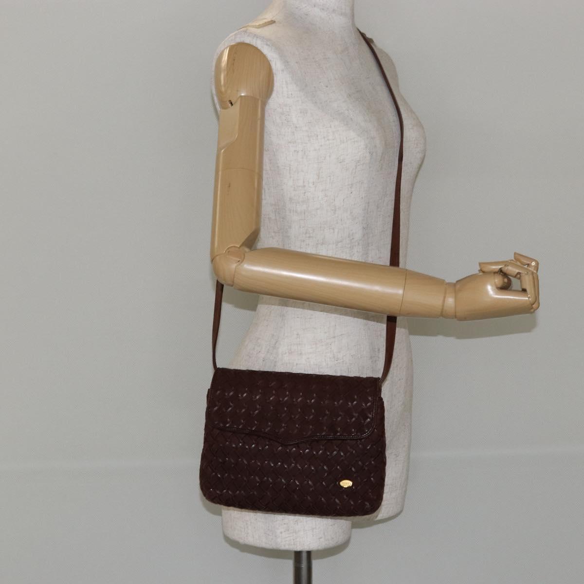 BALLY Shoulder Bag Leather Brown Gold Auth BA7025