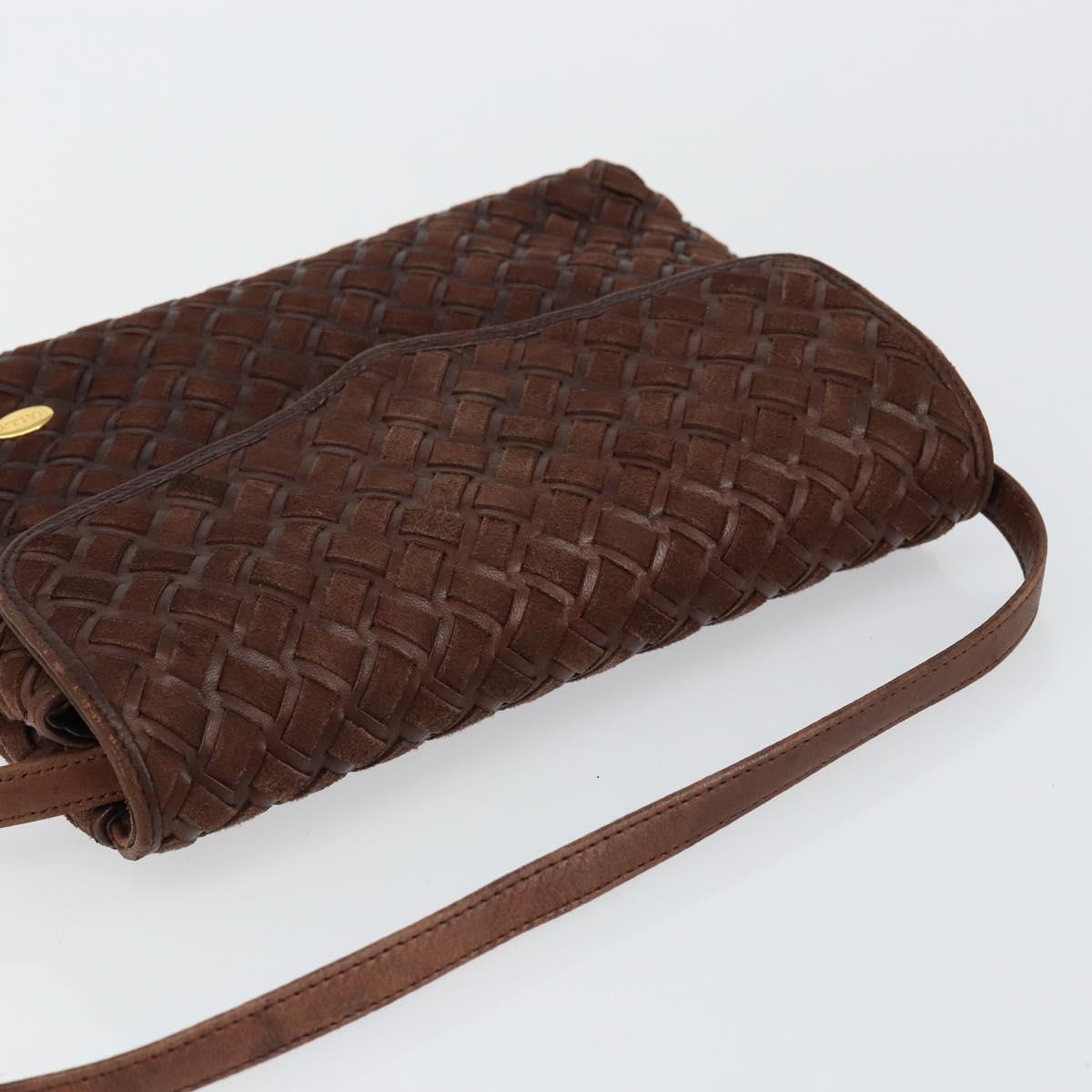 BALLY Shoulder Bag Leather Brown Gold Auth BA7025