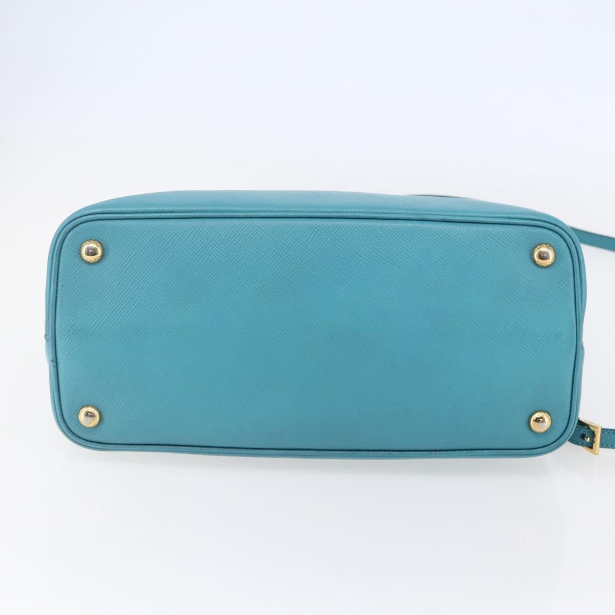 PRADA Hand Bag Leather 2way Turquoise Blue Gold Auth BA7027