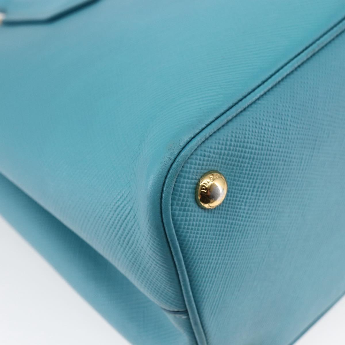 PRADA Hand Bag Leather 2way Turquoise Blue Gold Auth BA7027