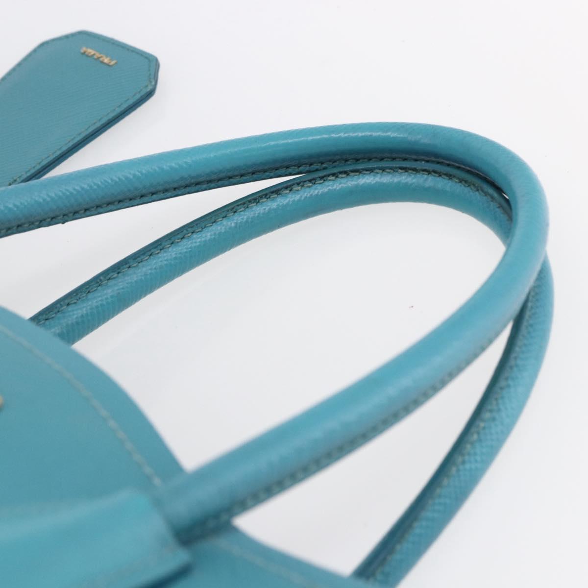 PRADA Hand Bag Leather 2way Turquoise Blue Gold Auth BA7027