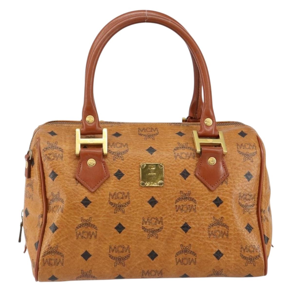MCM Vicetos Logogram Hand Bag PVC Brown Gold Auth BA7030