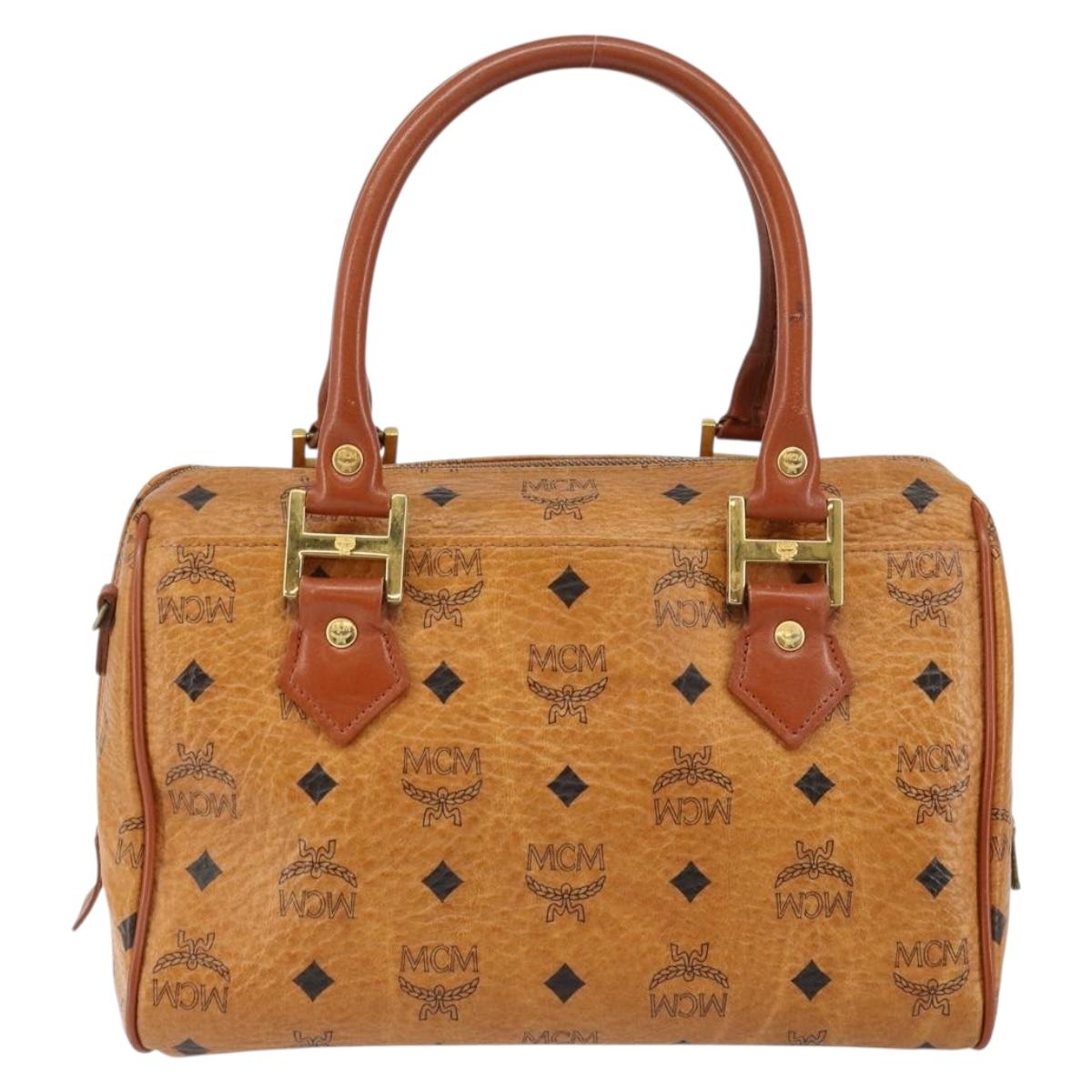 MCM Vicetos Logogram Hand Bag PVC Brown Gold Auth BA7030