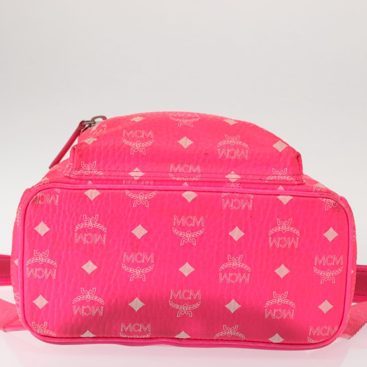 MCM Vicetos Logogram Backpack PVC Leather Pink Gold Auth BA7032