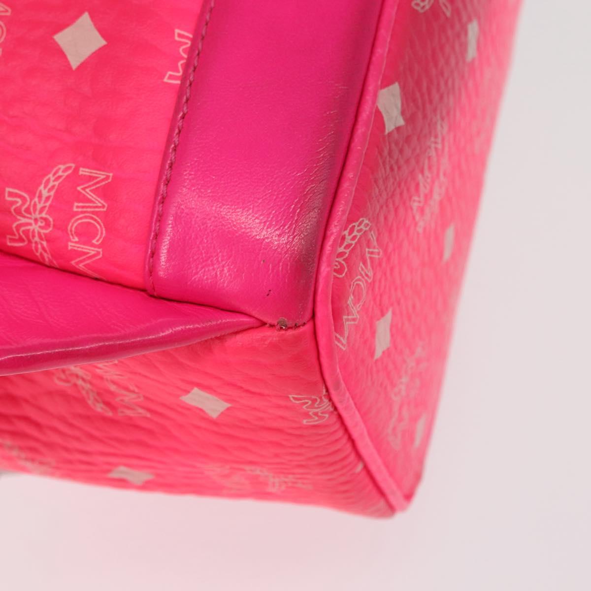 MCM Vicetos Logogram Backpack PVC Leather Pink Gold Auth BA7032