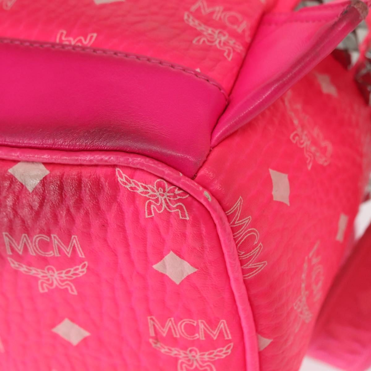 MCM Vicetos Logogram Backpack PVC Leather Pink Gold Auth BA7032
