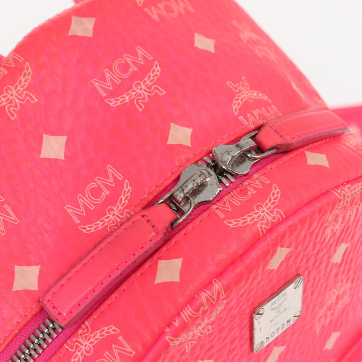 MCM Vicetos Logogram Backpack PVC Leather Pink Gold Auth BA7032