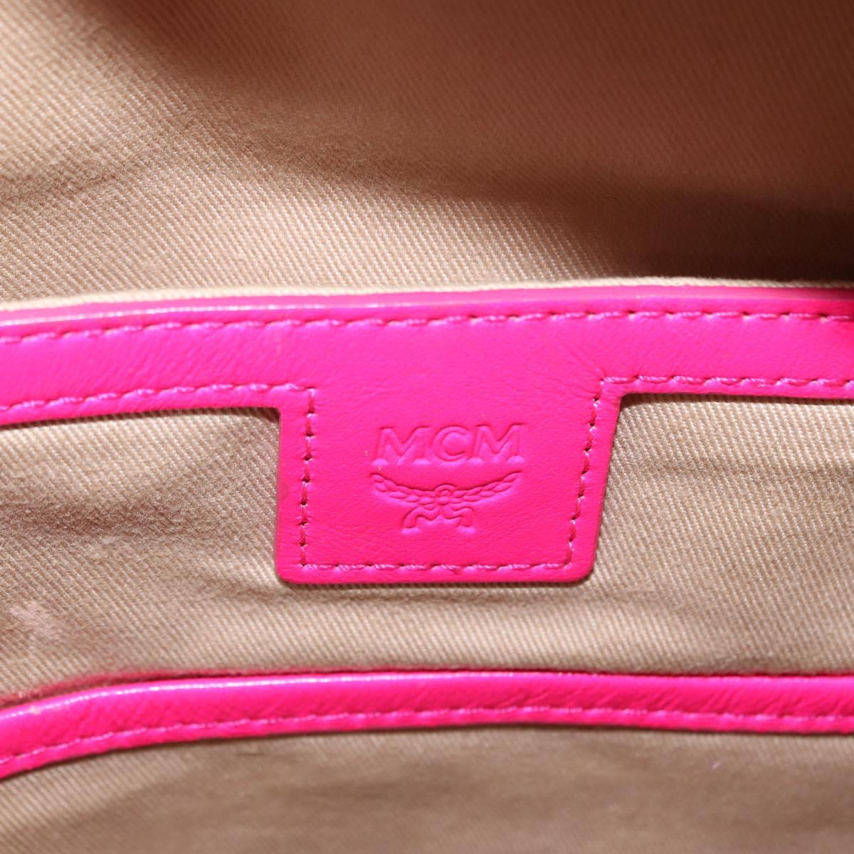 MCM Vicetos Logogram Backpack PVC Leather Pink Gold Auth BA7032