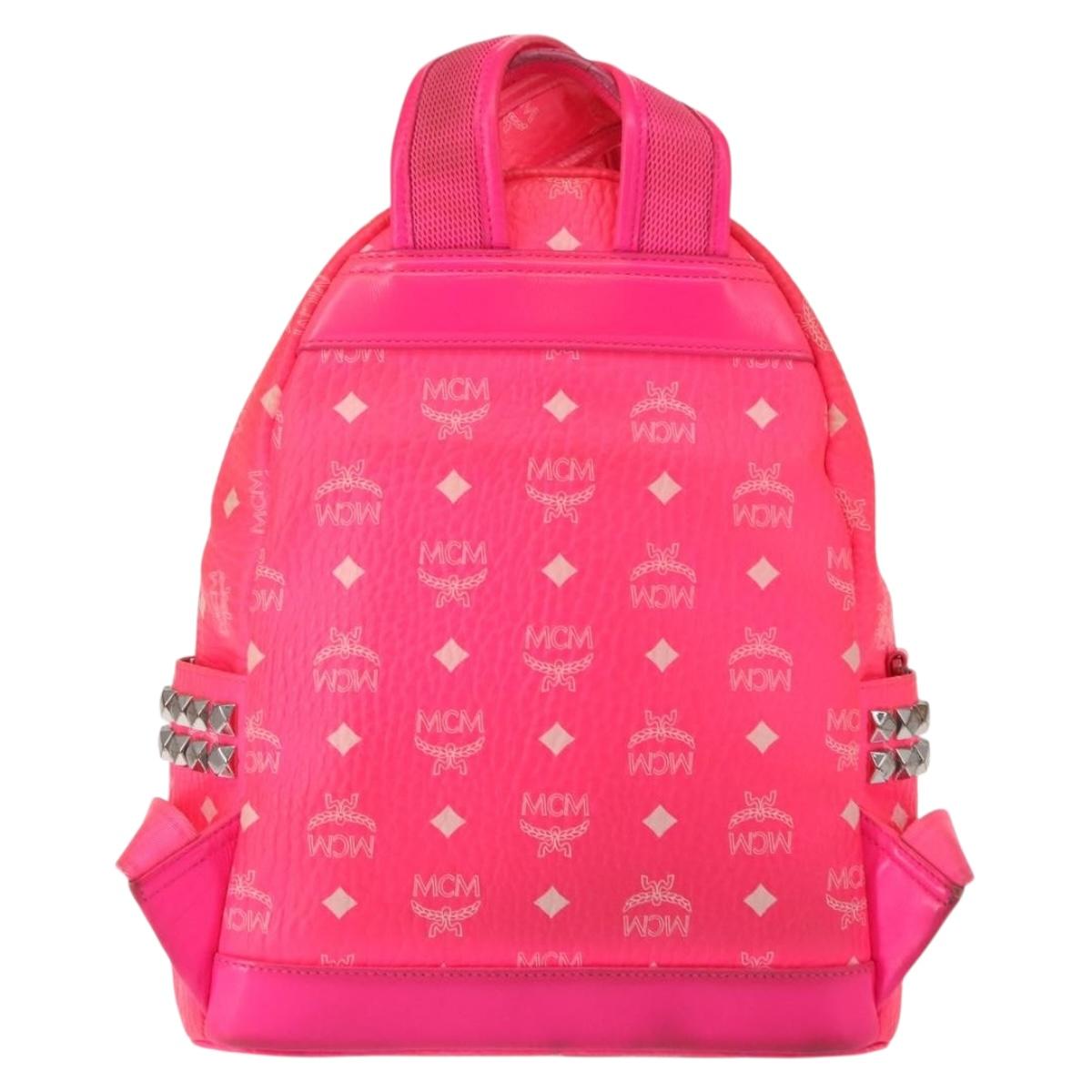 MCM Vicetos Logogram Backpack PVC Leather Pink Gold Auth BA7032