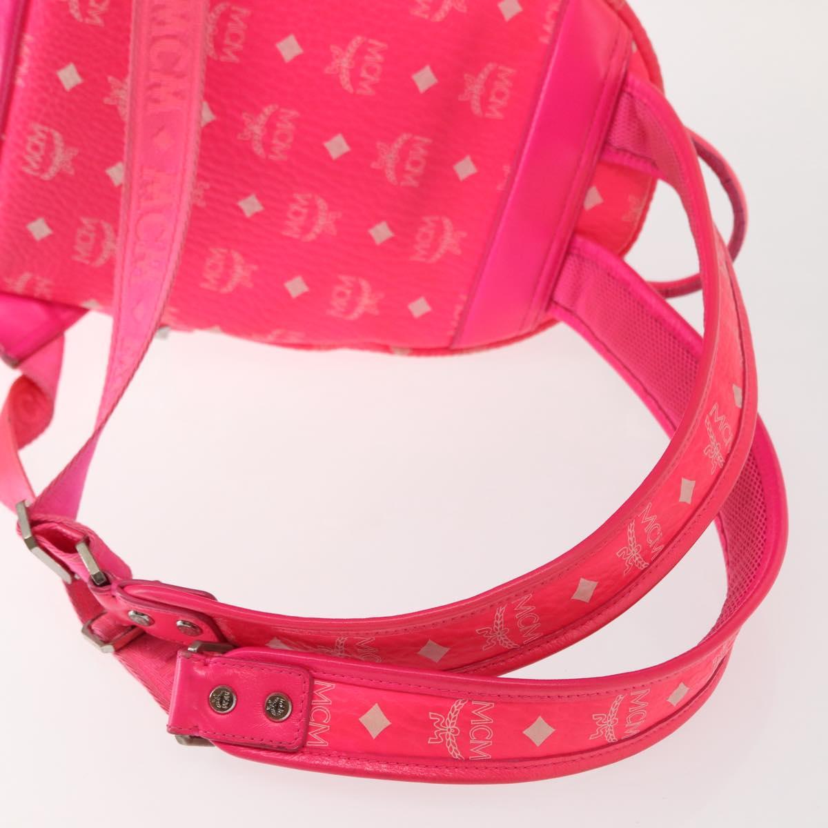 MCM Vicetos Logogram Backpack PVC Leather Pink Gold Auth BA7032