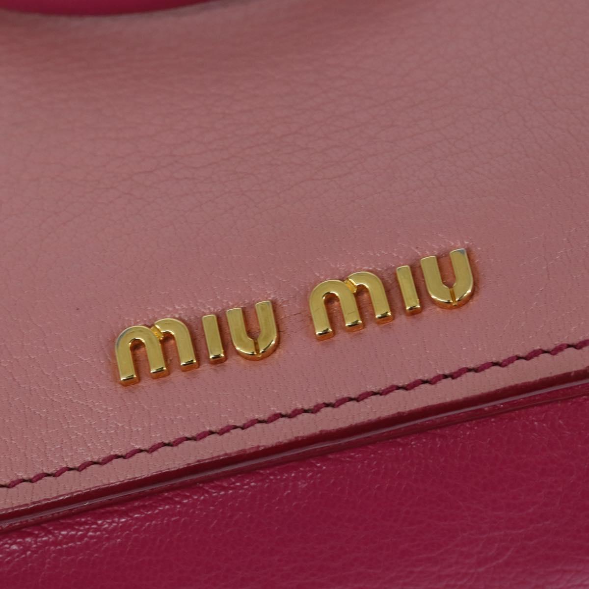 Miu Miu Madras Hand Bag Leather 2way Pink Gold Auth BA7035