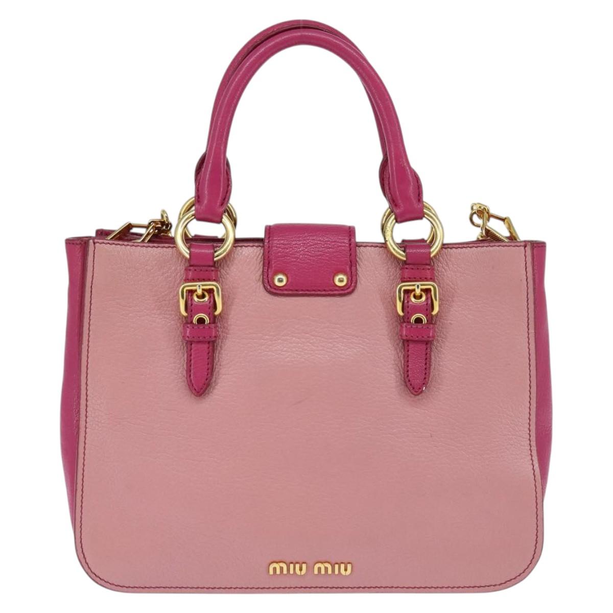 Miu Miu Madras Hand Bag Leather 2way Pink Gold Auth BA7035