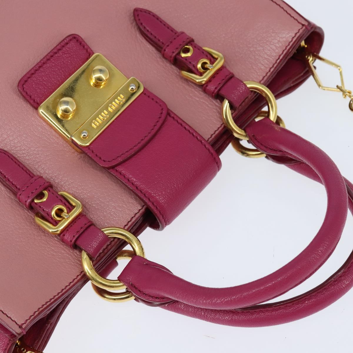 Miu Miu Madras Hand Bag Leather 2way Pink Gold Auth BA7035