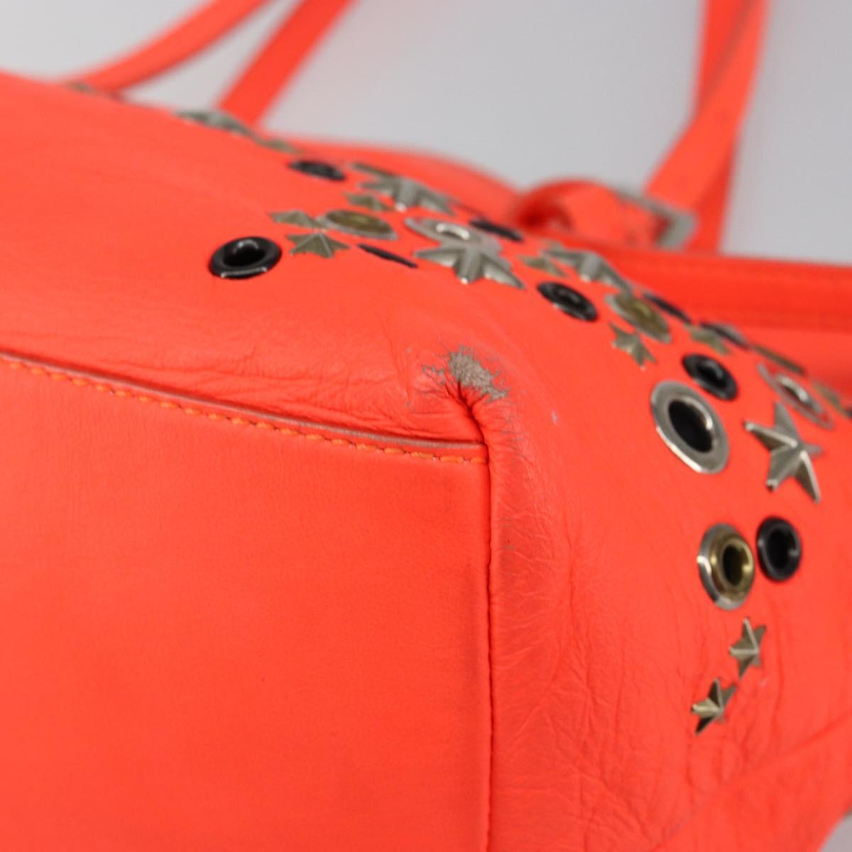 Jimmy Choo Studs Tote Bag Leather Orange Silver Auth BA7037