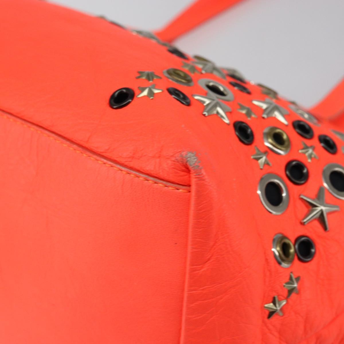 Jimmy Choo Studs Tote Bag Leather Orange Silver Auth BA7037