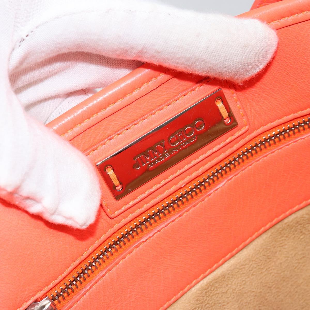 Jimmy Choo Studs Tote Bag Leather Orange Silver Auth BA7037