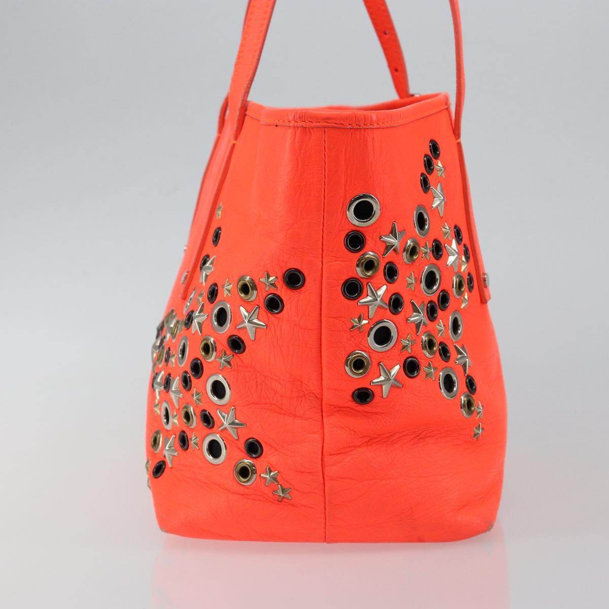Jimmy Choo Studs Tote Bag Leather Orange Silver Auth BA7037