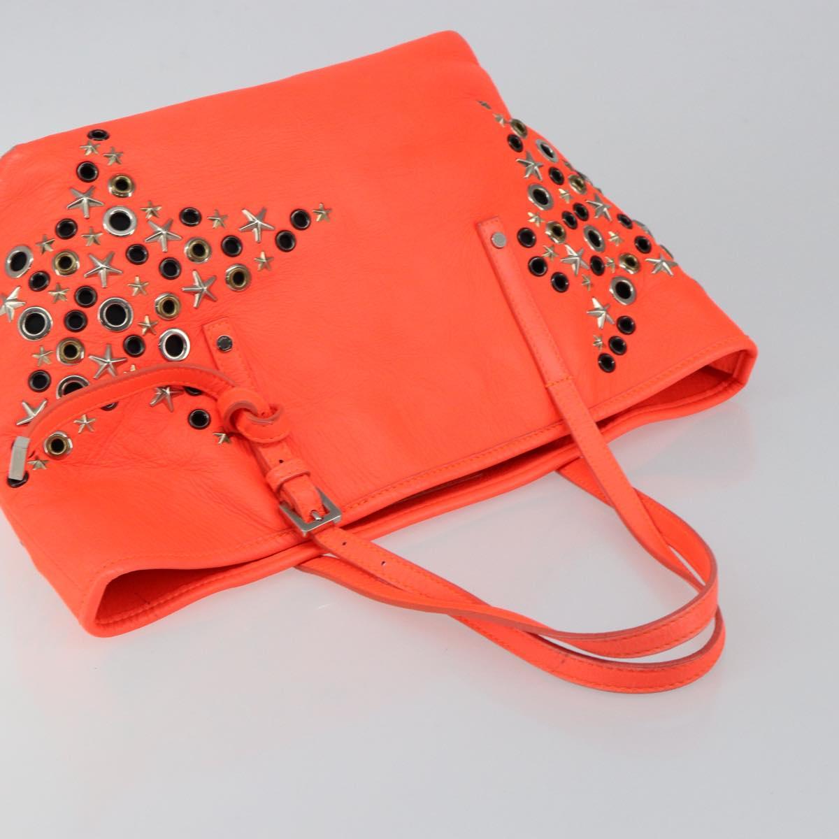 Jimmy Choo Studs Tote Bag Leather Orange Silver Auth BA7037