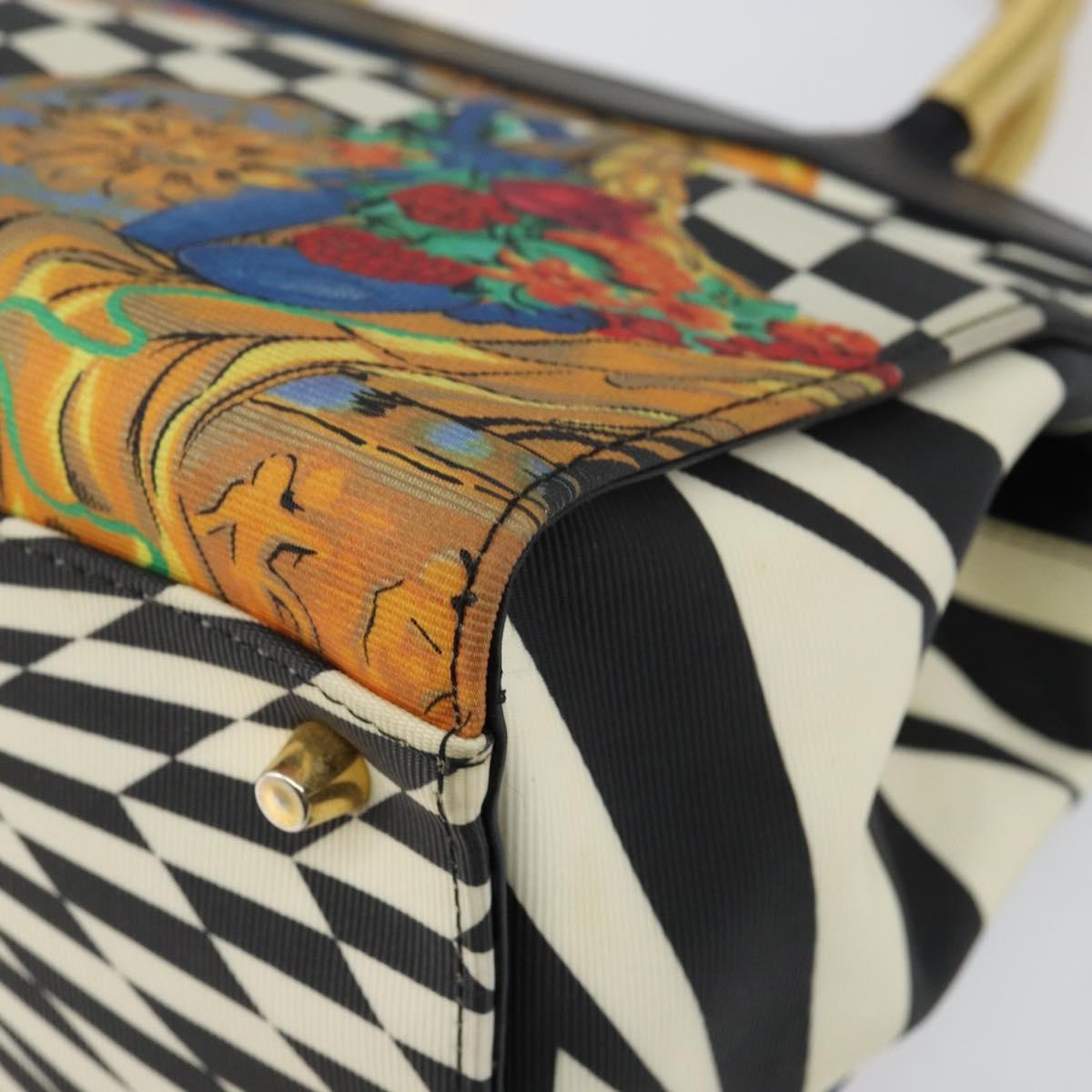 Gianni Versace Hand Bag Canvas PVC Black Gold Auth BA7043