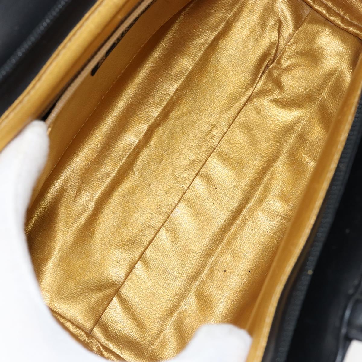 Gianni Versace Hand Bag Canvas PVC Black Gold Auth BA7043