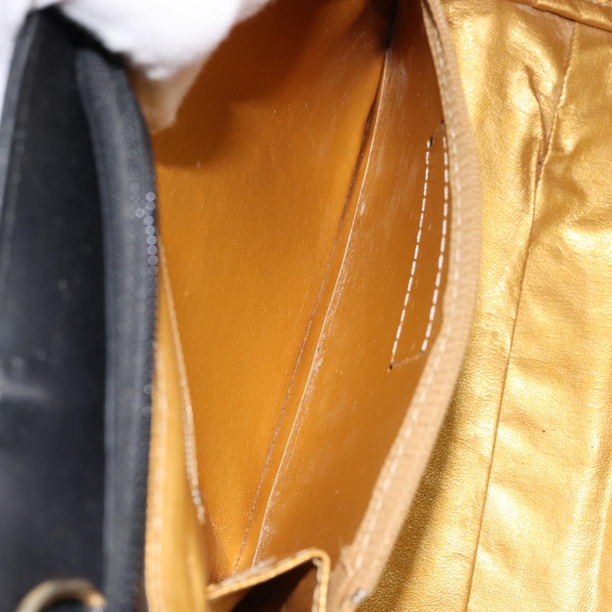 Gianni Versace Hand Bag Canvas PVC Black Gold Auth BA7043