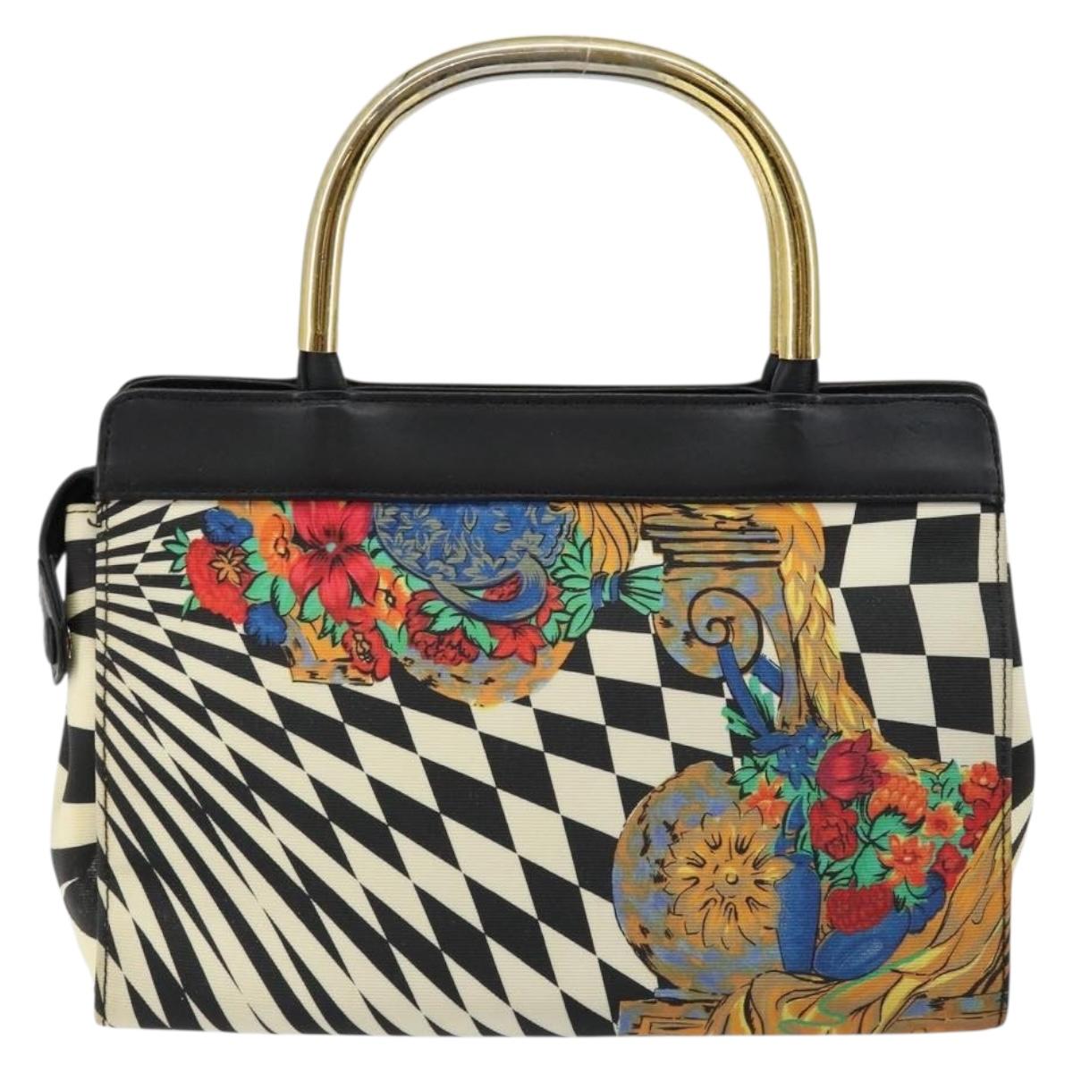 Gianni Versace Hand Bag Canvas PVC Black Gold Auth BA7043