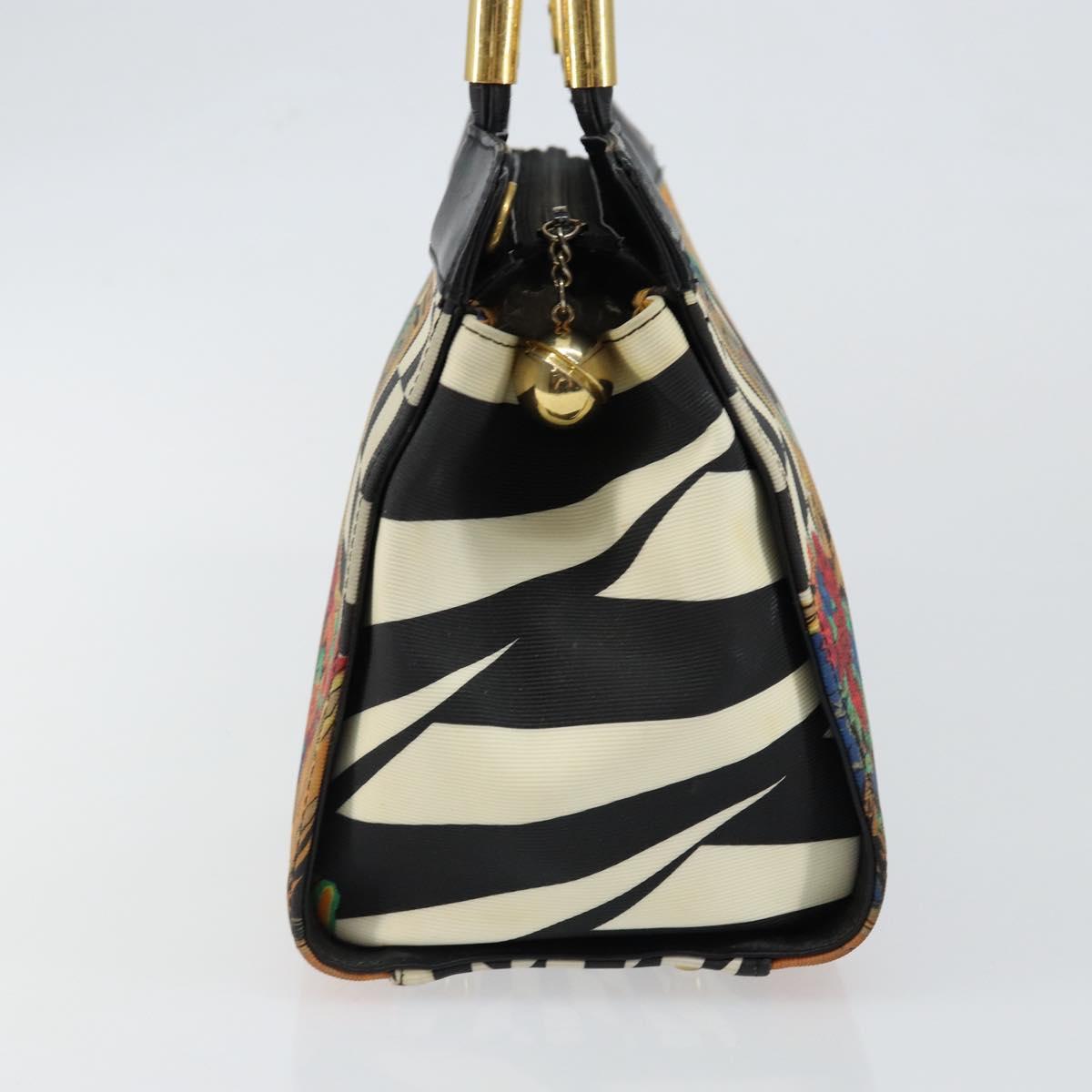 Gianni Versace Hand Bag Canvas PVC Black Gold Auth BA7043