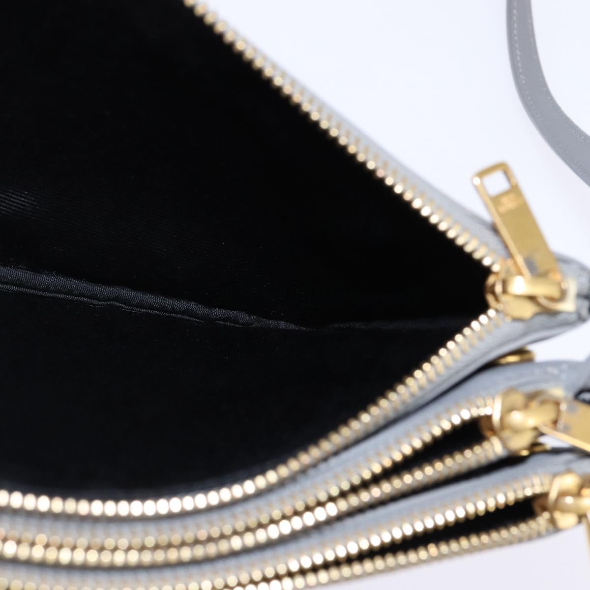 CELINE Trios Mall Shoulder Bag Leather Gray Gold Auth BA7046