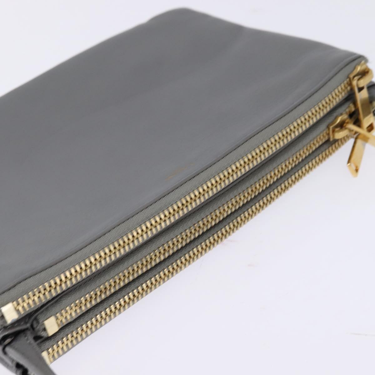 CELINE Trios Mall Shoulder Bag Leather Gray Gold Auth BA7046