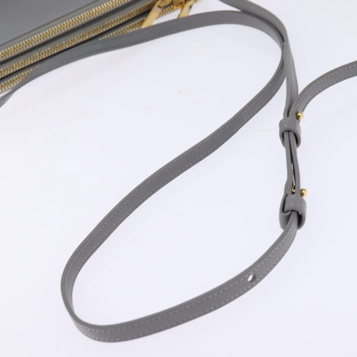 CELINE Trios Mall Shoulder Bag Leather Gray Gold Auth BA7046