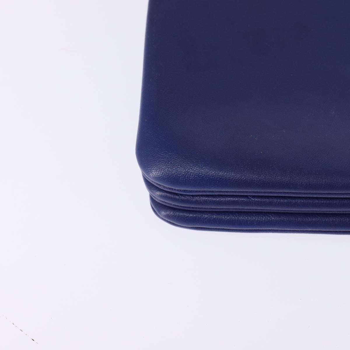 CELINE Trio large Shoulder Bag Leather Blue Gold Auth BA7048